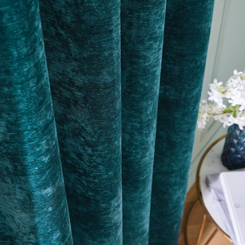 Selene Luxury Chenille Weighted Thermal Eyelet Cur Semi Sheer Curtain Pair, Teal, 66.14cm Width x 229cm Drop