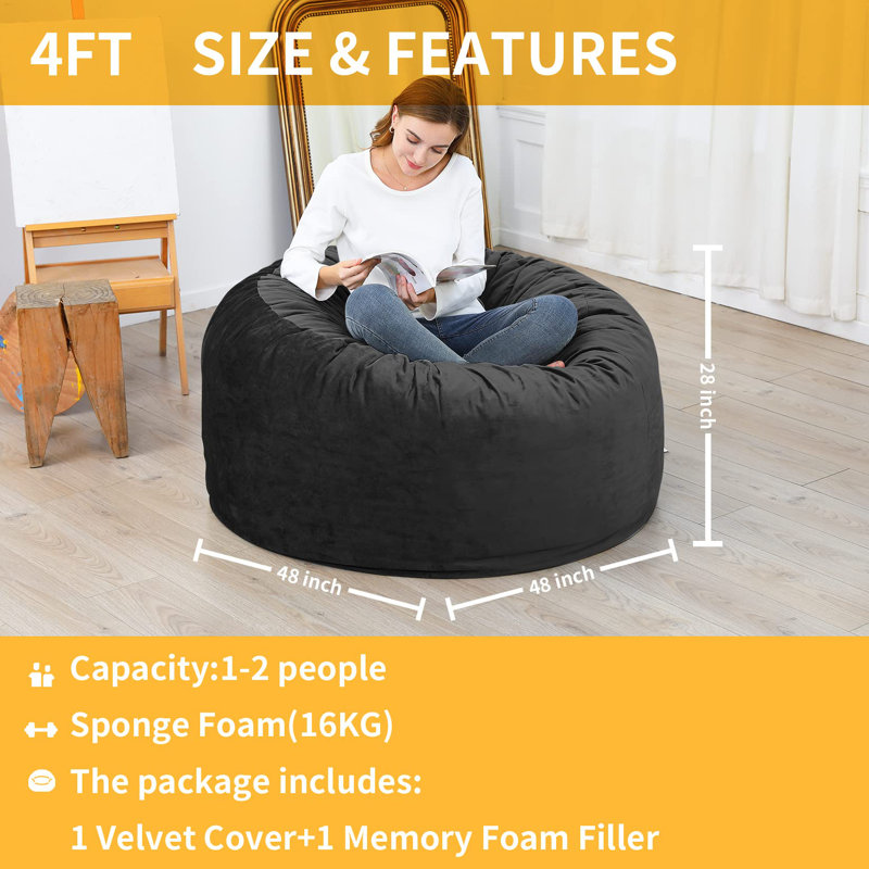 Velvet Bean Bag, Black Velvet