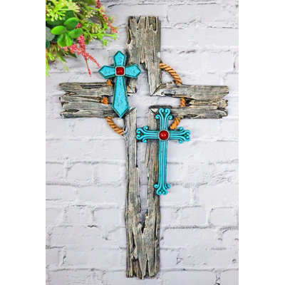 Croix murale rustique en faux bois patiné