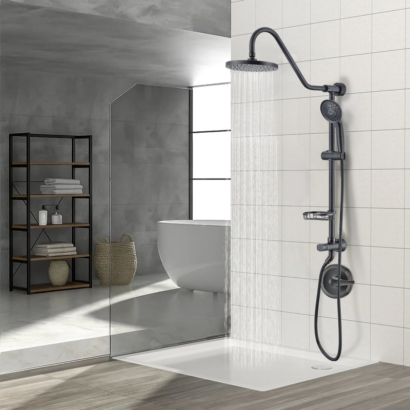 High Pressure Shower Heads With Handheld Spray Combo With Rough In-Valve & Adjustable Slide Bar, Oil Rubbed Bronze