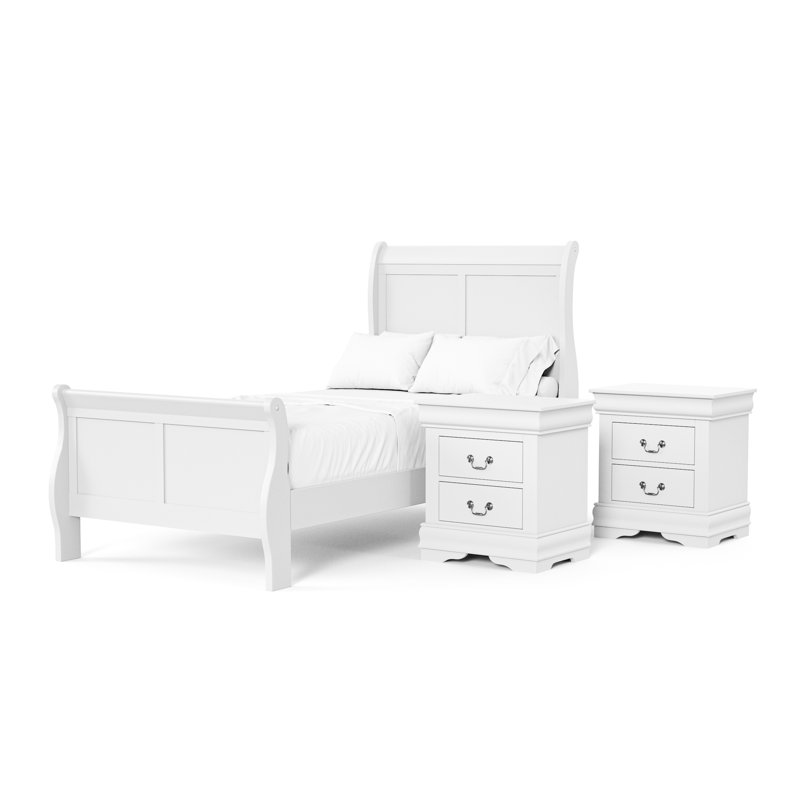 Ensemble de chambre à coucher 3 pièces Aberdeen, Très grand, Blanc, 3 Pcs: Bed, 2 Nightstands