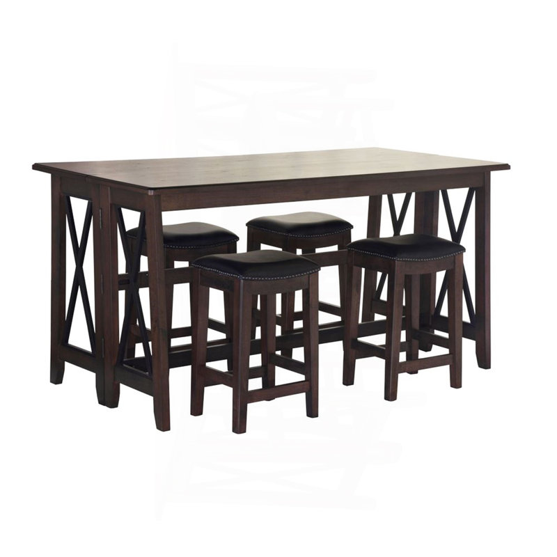 Dark Brown Finished Drop Leaf Table 4 Stools