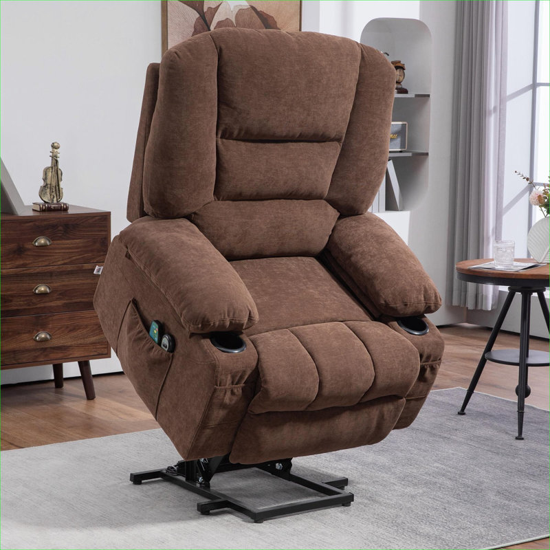 Fauteuil inclinable de massage BEIMO à siège simple et inclinable, tissu en polyester brun classique avec télécommande
