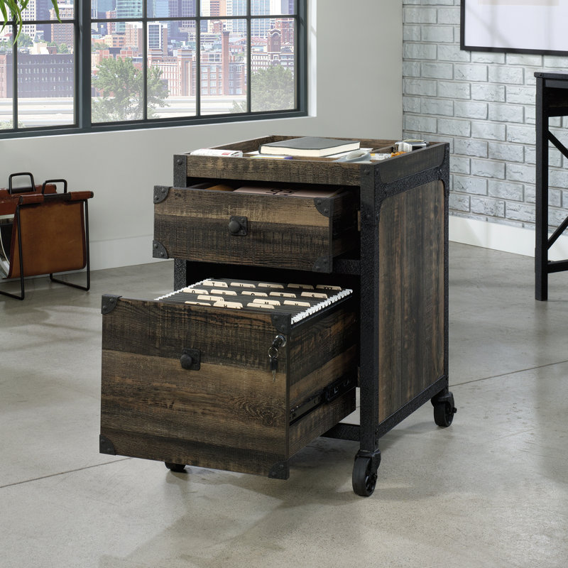 Carbon Oak 2-Drawer Lockable Mobile File Cabinet with Metal Frame