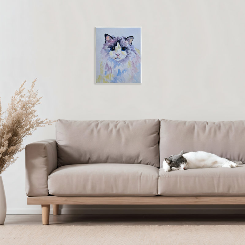 Plaque murale chat pastel aux yeux bleus, design par Tatiana Roberts