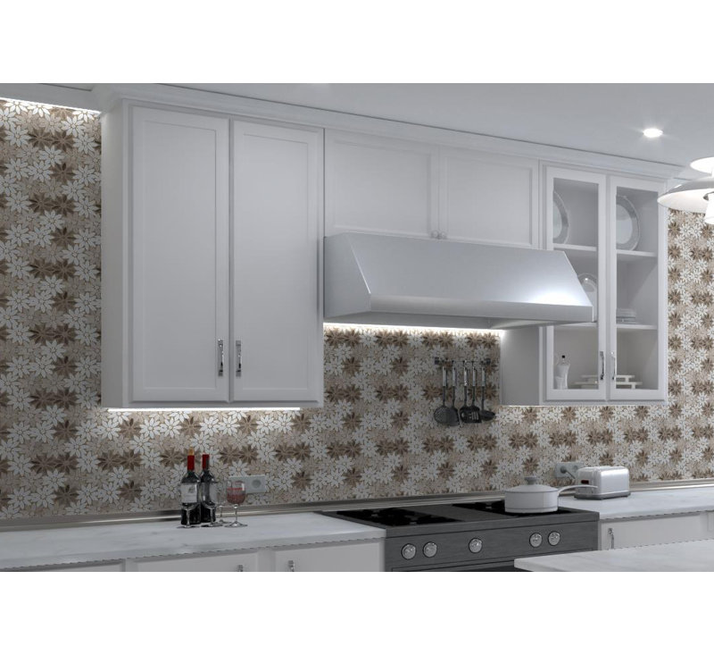 Fresh 12" x 10" Glass/Stone/Aluminum Flower Pattern Mosaic Wall Tile, Vloom