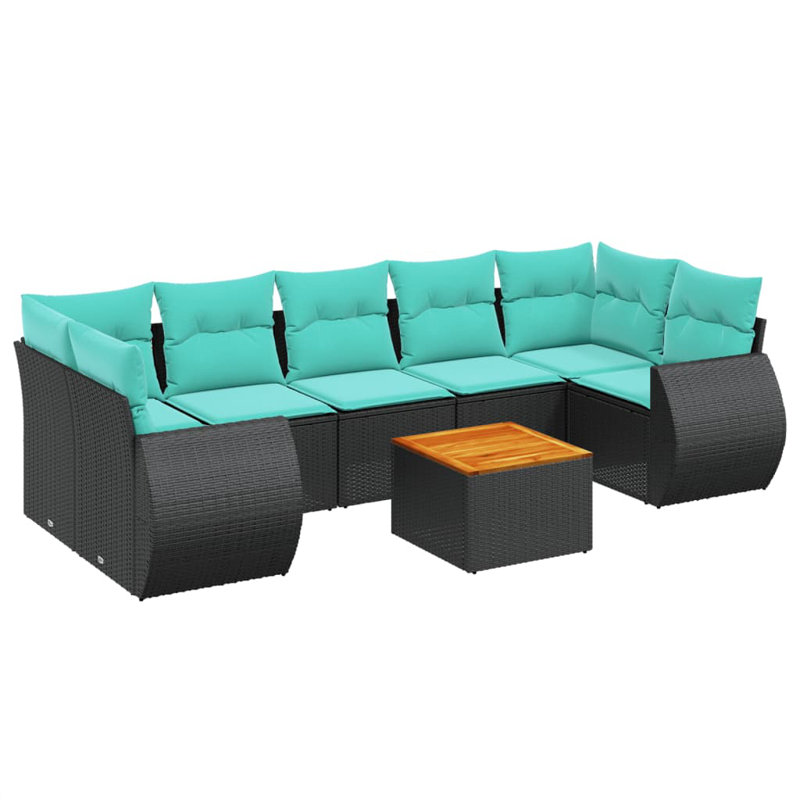  Ensemble de canapé de patio 8 pièces avec coussins en rotin de polyester noir