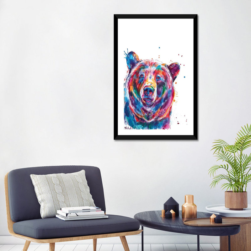 Ours par Shaunna Russell - reproduction d'art sur toile, Blanc, H 32 po x l 24 po x P 1 po, Papier encadré noir
