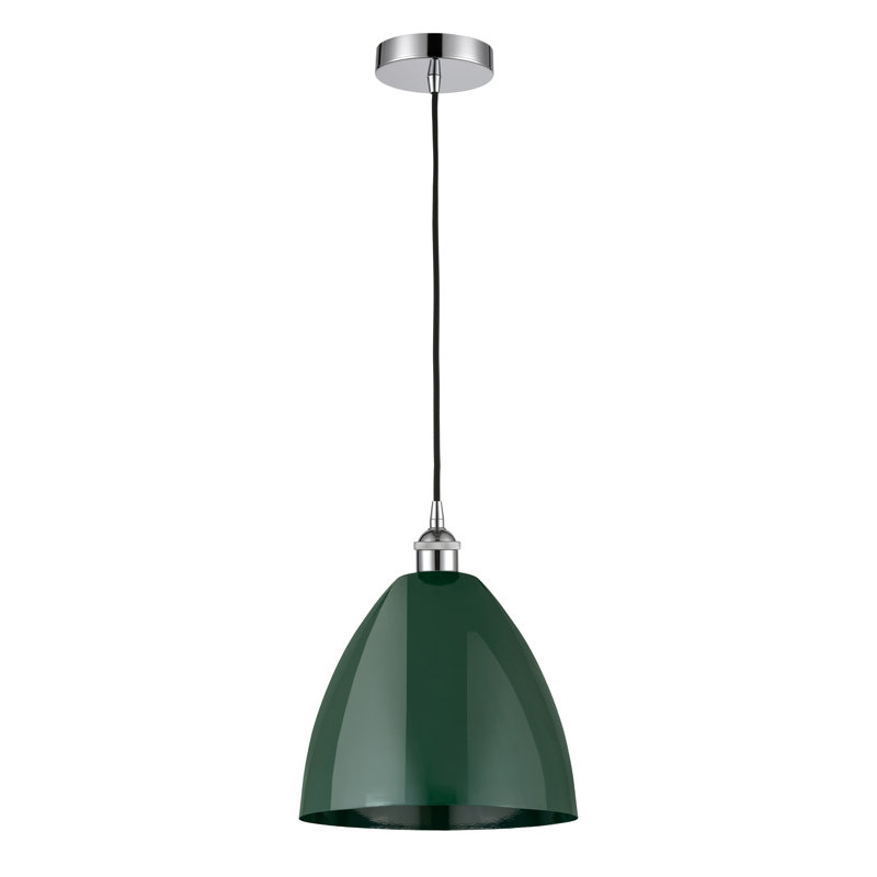 Luminaire suspendu conique 1 lumière, Vert, Chrome poli, H 14,75 po x l 12 po x P 12 po