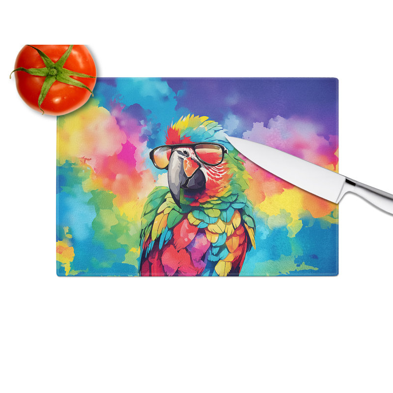 Hippie Animal Parrot Glass Cutting Board