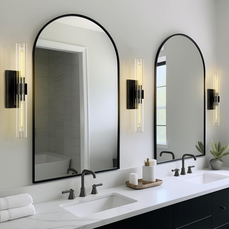 Fabrianna Brass Glass Wall Light, Matte Black
