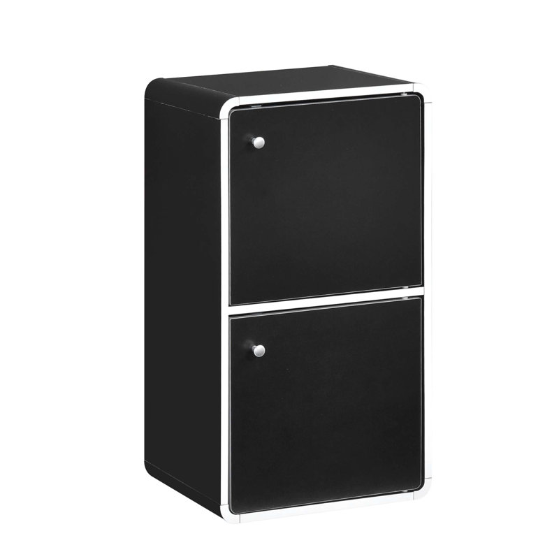 Jeremie Wood 2-Cubed Closed Bookcase - Storage Shelf Organizer Bookshelf - Blue, Black