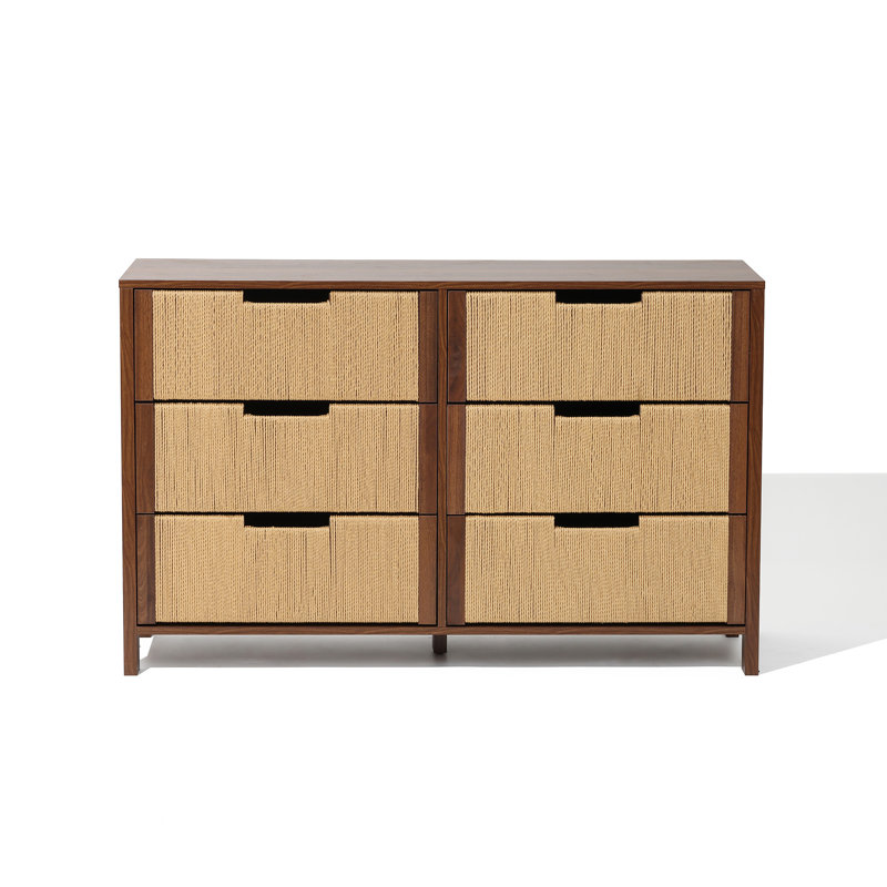 47.2"W Walnut 6 Drawer Dresser with Rope Front