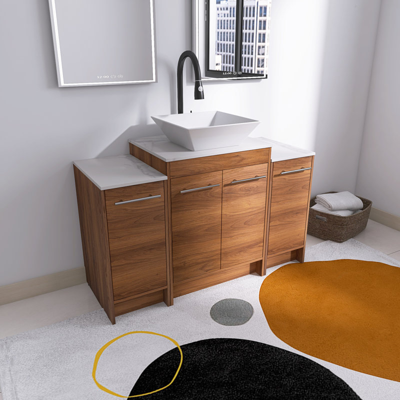  Ensemble de meuble-lavabo autoportant de 48 po avec plateau en pierre frittée Aurrie, Aurrie, Square, 48"