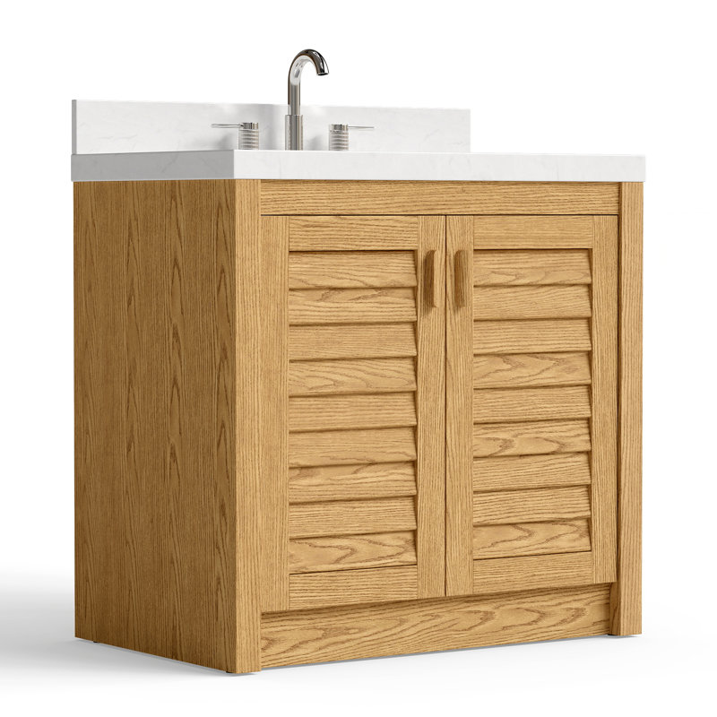 Meuble-lavabo autoportant en bois massif 36 po pour comptoir en pierre reconstituée, Bois brut, 36"