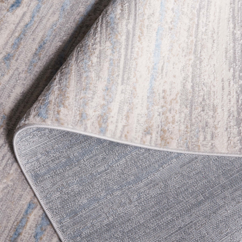 Minkley Striped Gray/Blue/Ivory Area Rug, Rectangle 5'3" x 7'6"