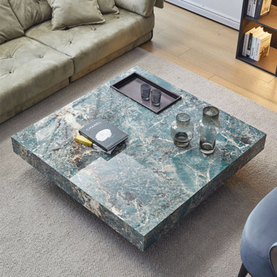 Pheeney Sintered Stone Square Coffee Table with Black Base