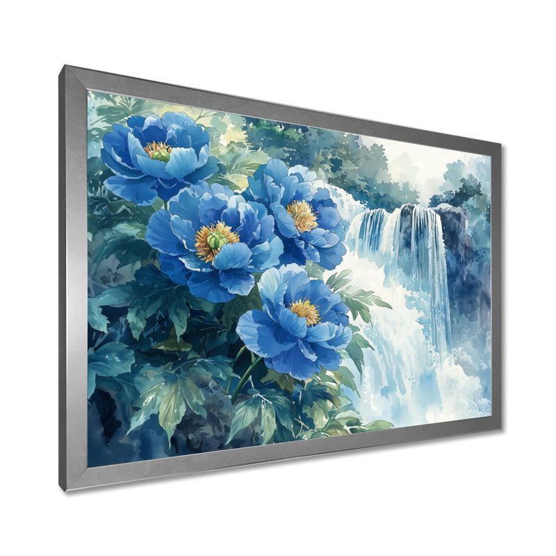 Goldye - Floral Oversized Canvas Prints, Single Picture Framed Print, Silver, 34" H x 44" W