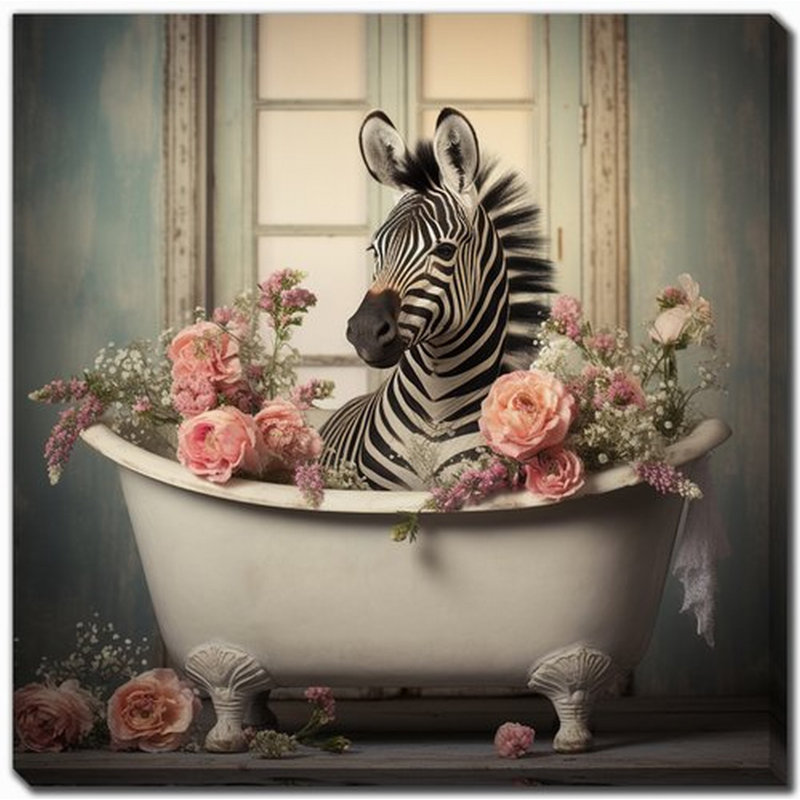 Art sur toile Playful Zebra Bath II, H 24 po x l 24 po