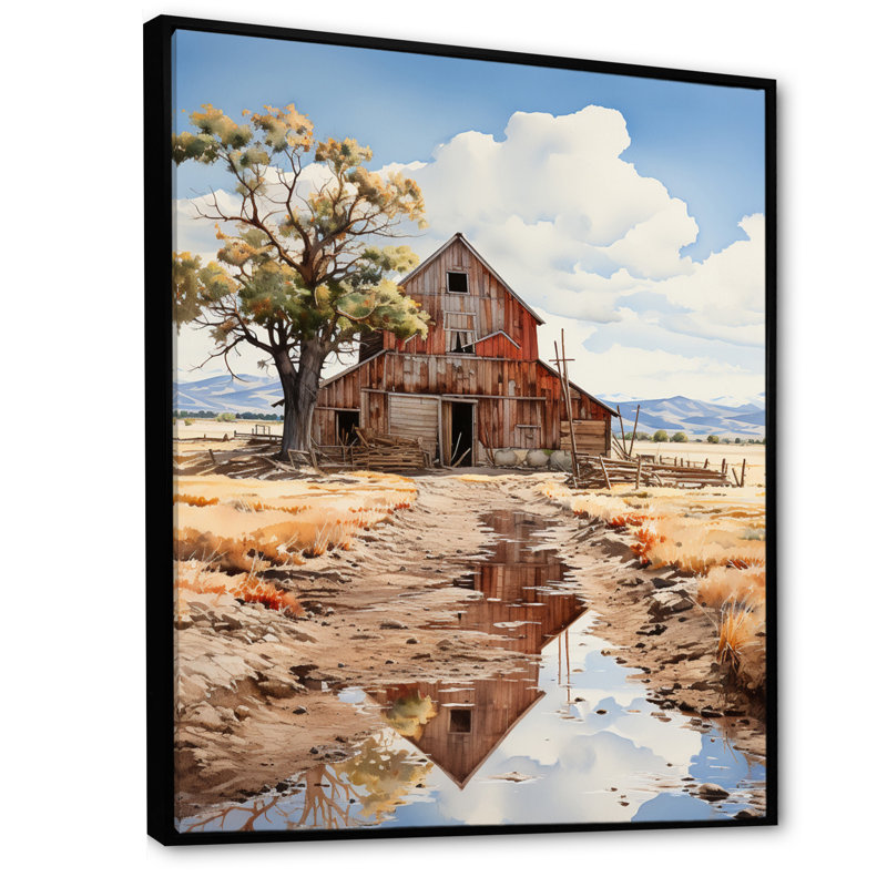 Gada " Barns Rustic Charm III ", 32" H x 24" W x 1" D, Black Floater Framed