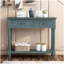 Console Trexm Daisy Series avec deux tiroirs et une tablette inférieure (bleu marine)-1971512140
