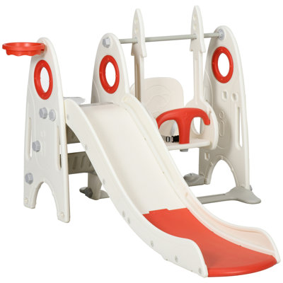 Qaba Toddler Swing Set, 4 In 1 Toddler Playground For Kids 1-3 Years Old, Indoor Toddler Playset With Slide, Swing, Basketball Hoop, Climber, Basketba -  Ophelia & Co., E65967B5A68A4CC08BE662EBCCBFA301