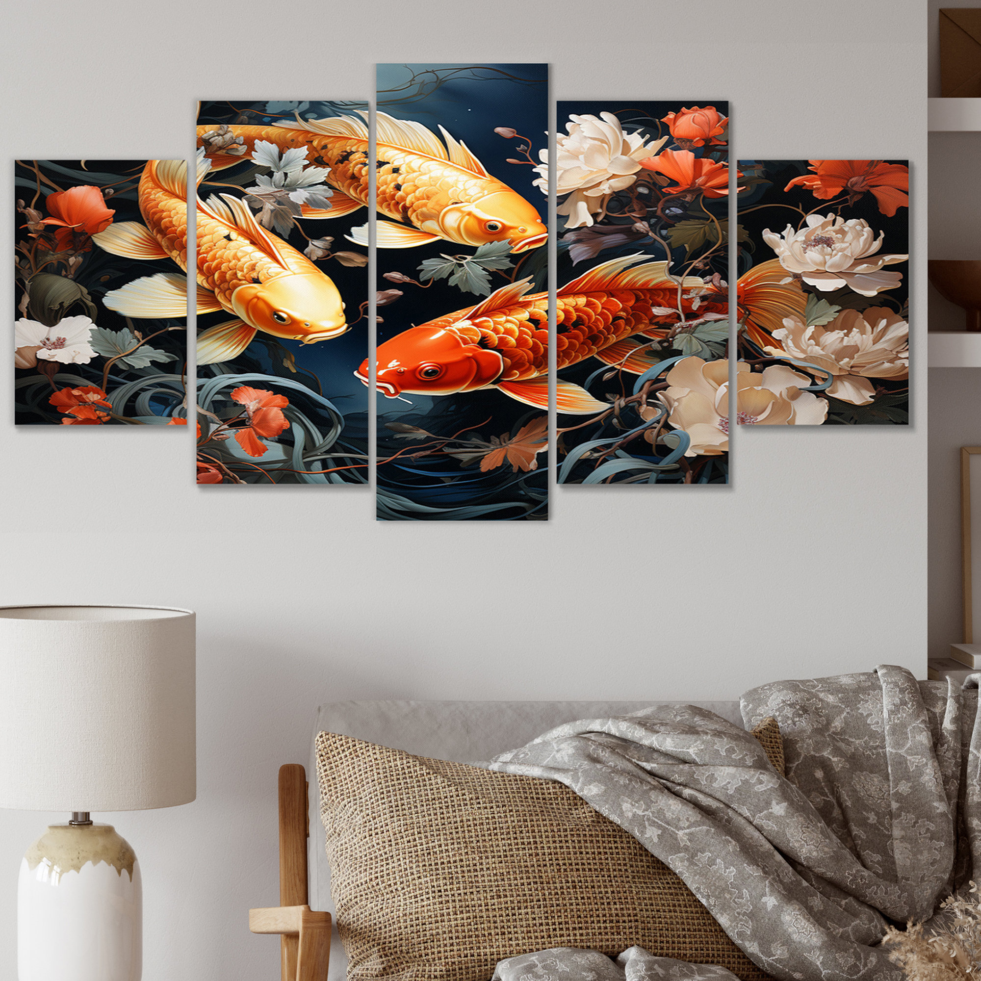 Bay Isle Home™ Japon Art Golden Koi I Japanese Wall Art Living Room