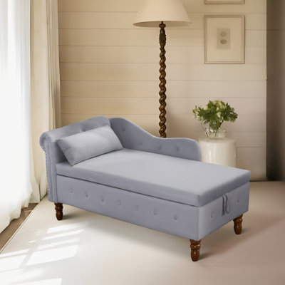 Allien Modern Velvet Upholstery Nailhead Trim Chaise Lounge Chair with Storage and Pillow by House of Hampton