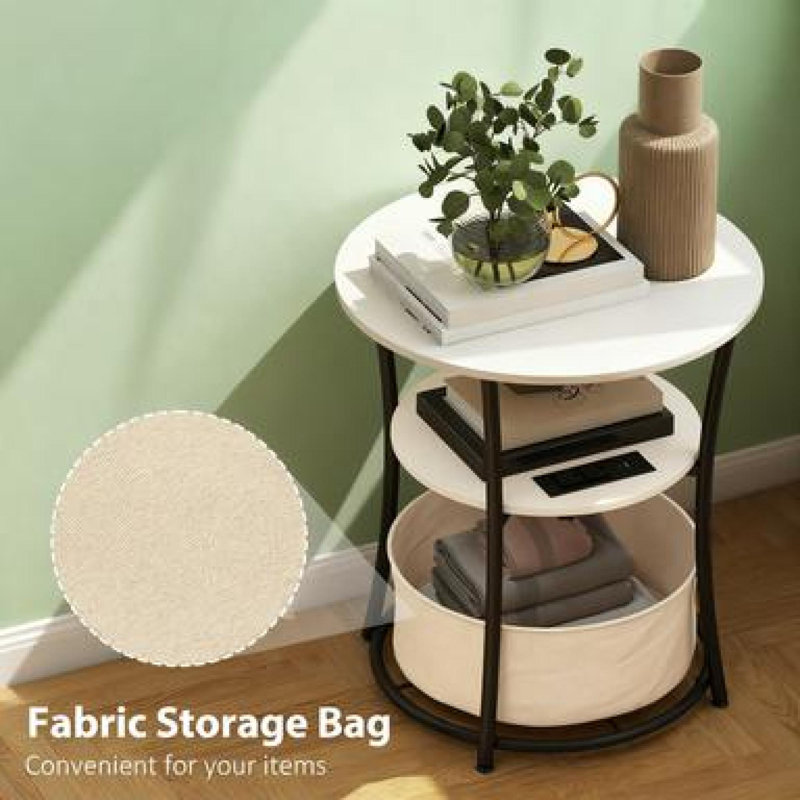Tables de bout compactes avec station de charge, bois naturel, style industriel pour la maison