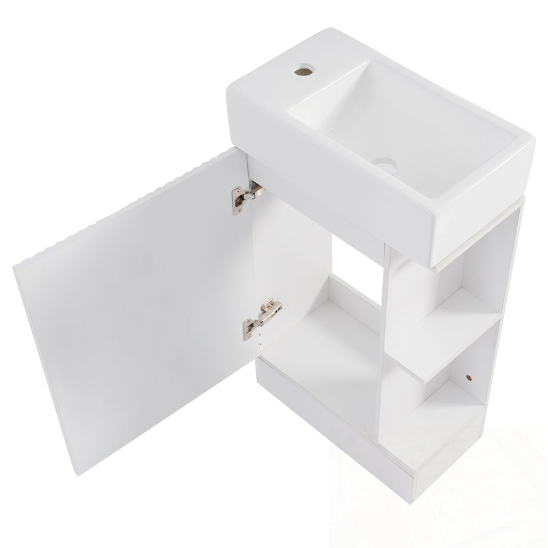 Armoire de rangement de salle de bain avec lavabo et tablette latérale, Blanc
