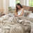 MooMee Lightweight Duvet Cover Set with Zipper Closure 8 Ties 100% Washed Cotton Linen Like Textured Soft Breathable All-Season-111275692-111219965