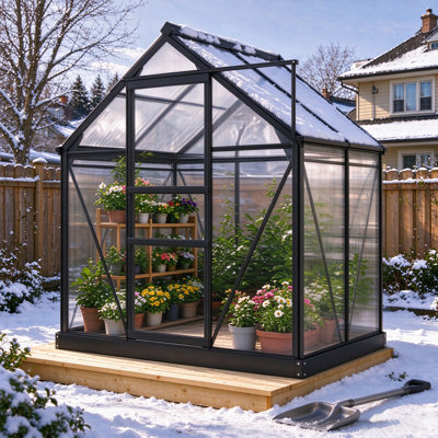 6 x 6 x 4FT Polycarbonate Greenhouse With Roof Vent For Outdoors, Walk-In Aluminum Frmae Greenhouse For Backyard or Garden Use