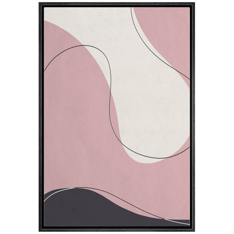 «Swirling Pink Shape With Line - Floater Frame», impression sur toile, H 24 po x l 16 po x P 1,5 po, Cadre noir