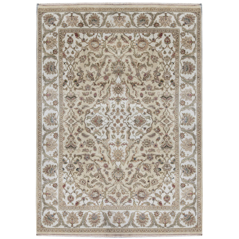 Tapis taupe et ivoire de haute qualité noué à la main