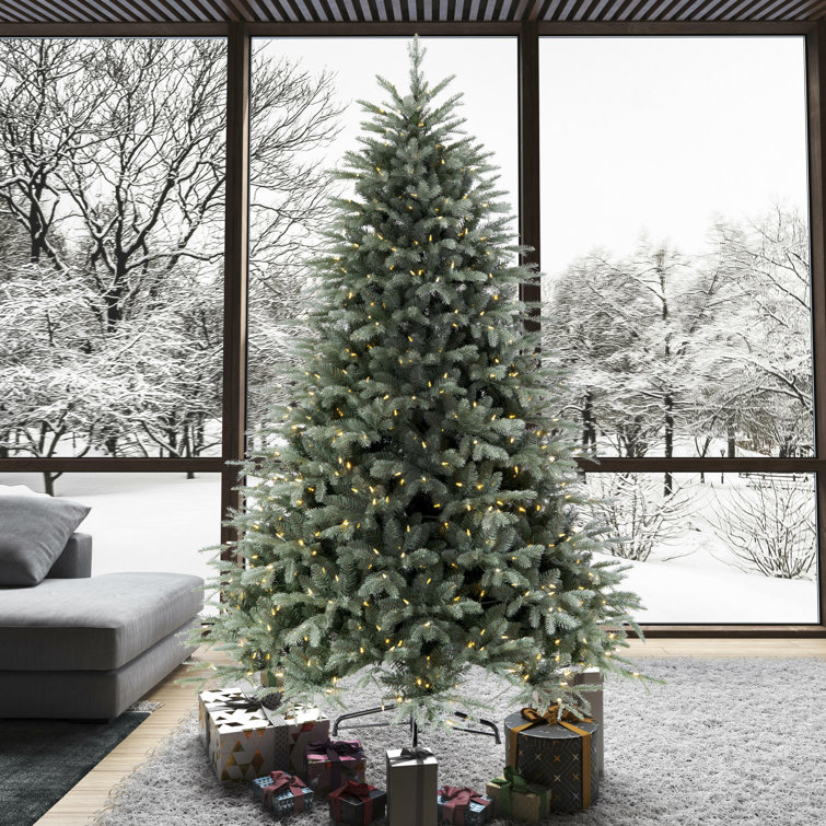 Vickerman 9'' X 76" Imperial Blue Spruce Artificial Christmas Tree, LED Color Changing Coaxial Connect Mini Lights