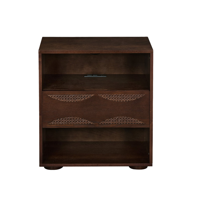 Petite table de chevet 25,2 po avec tiroir de rangement et table de chevet pour chambres, Noyer
