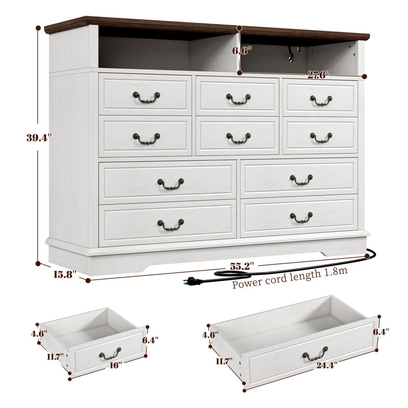 Commode en bois pour chambre à coucher, Brun / blanc antique, 10