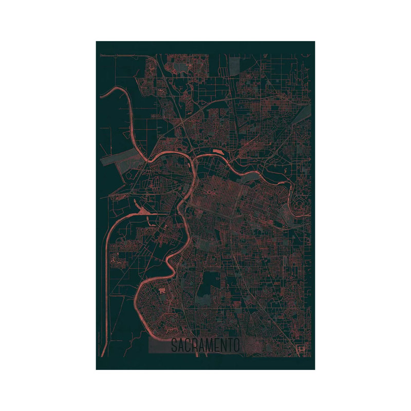 Sacramento Infrared Urban Blueprint Map 1 Piece Wrapped Canvas Wall Art, 30.48 cm H x 45.72 cm W