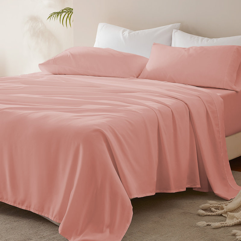 Ensemble de draps en microfibre rafraîchissant Nanotex avec poches profondes, Rose