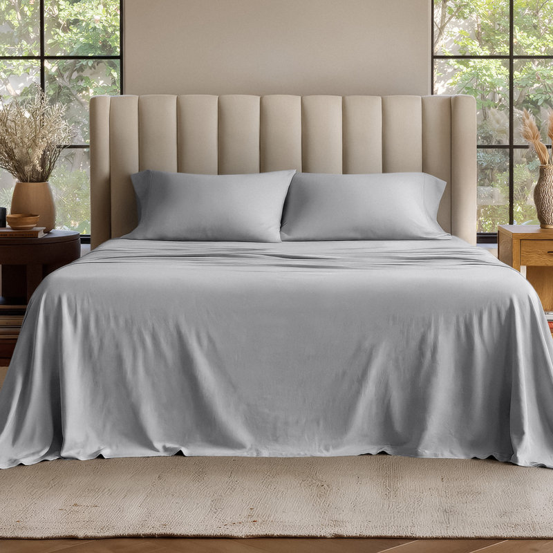Organic Cotton Jersey Sheet Set, Light Gray, Full/Double Sheet Set +Fitted Sheet+2 Pillowcases