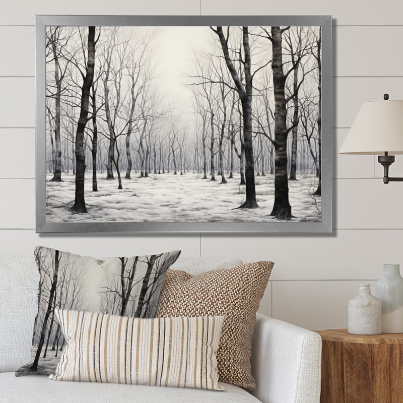 Grey Forest Whispering Woods - Landscape Trees Canvas Wall Art32, H 34 po x l 44 po x P 1,5 po, Argenté
