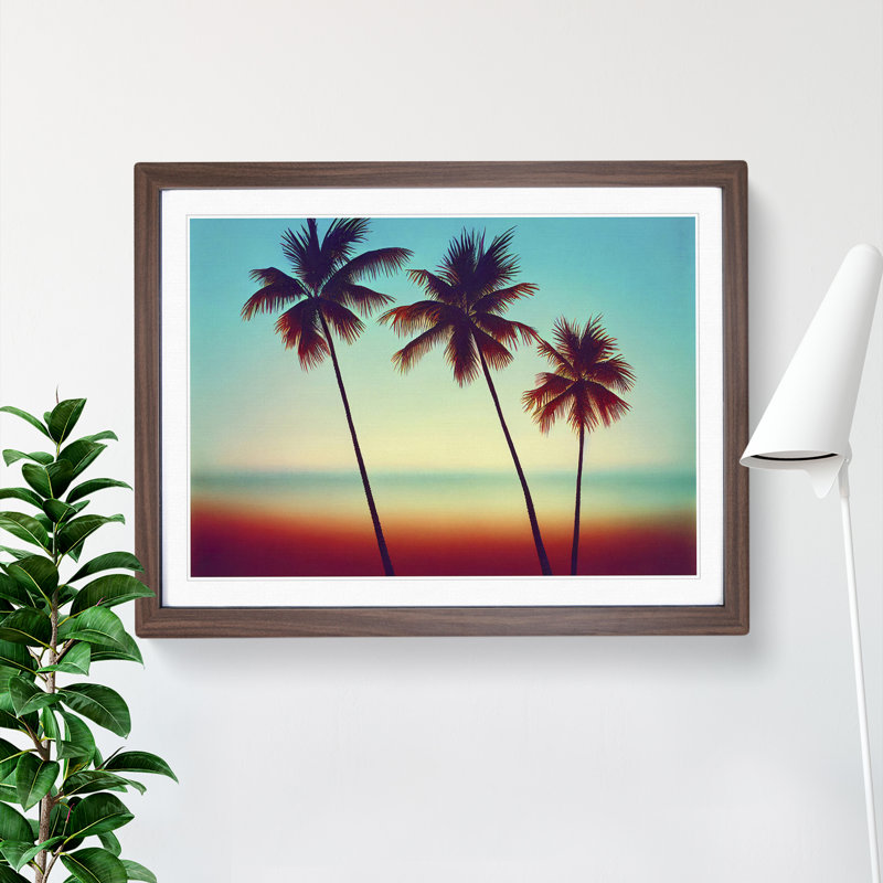 Classic Palm Trees - Framed Print, 25cm H x 34cm W x 2cm D, Walnut