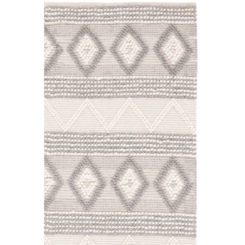 Tapis gris / ivoire tissé à la main en laine / coton jacques, Tapis de couloir 2 pi 3 po x 8 pi