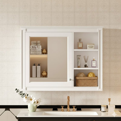 Armoire de salle de bain moderne à miroir murale: 36 po x 28 po, 1 tablette réglable, armoire à pharmacie et de rangement polyvalente