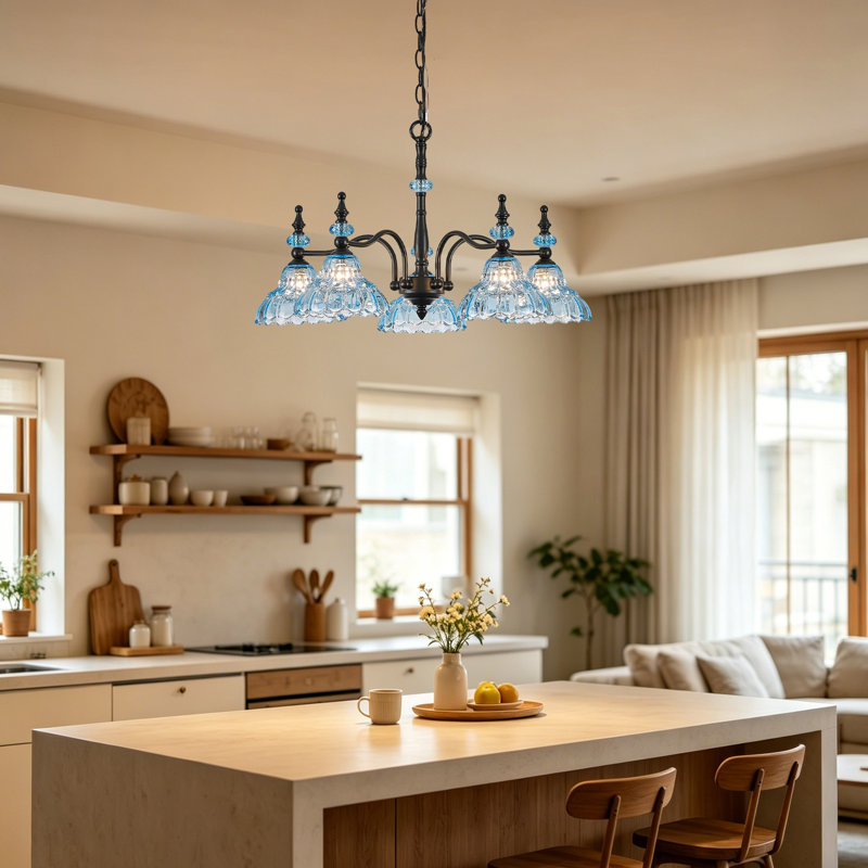 Lustre 5 lumières de style américain moderne, Bleu