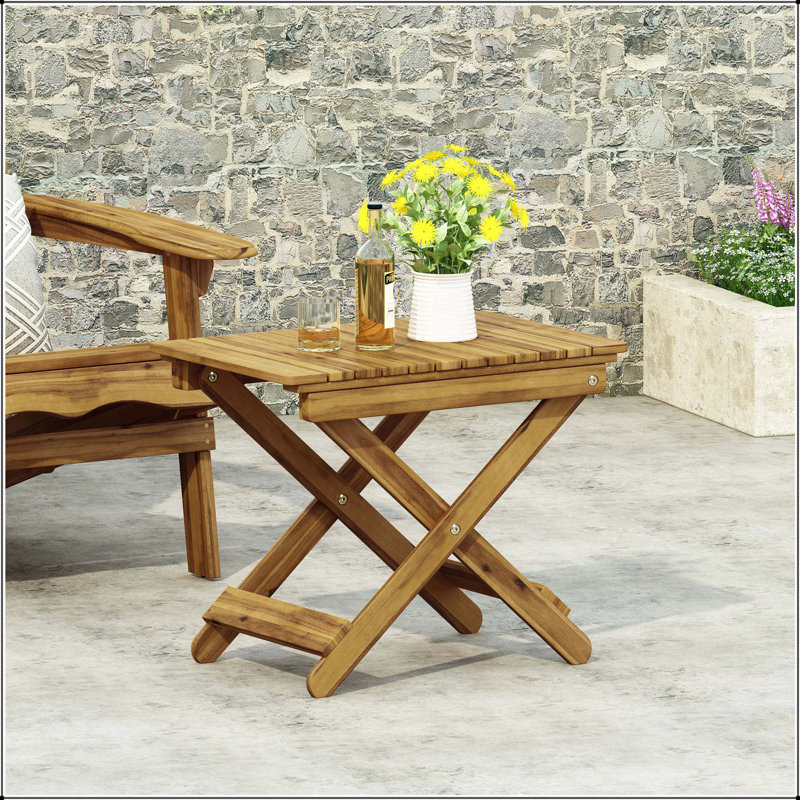 Outdoor Folding Wooden Side Table, Natural
