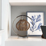 Lystra 13.75"H Brushed Nickel Iron Table Lamp with Rattan Shade