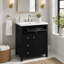Meuble-lavabo moderne de 24 po avec lavabo en céramique, poignées en métal, porte à fermeture en douceur, support de rangement, finition de surface peinte, noir-2106431973