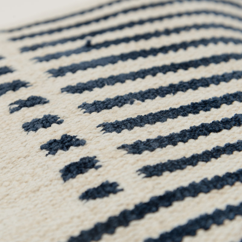 Housse de coussin rectangulaire en lin / chenille Carlus, Naturel / bleu