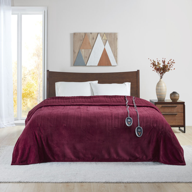 Twin Blue Reversible Plush Heated Blanket